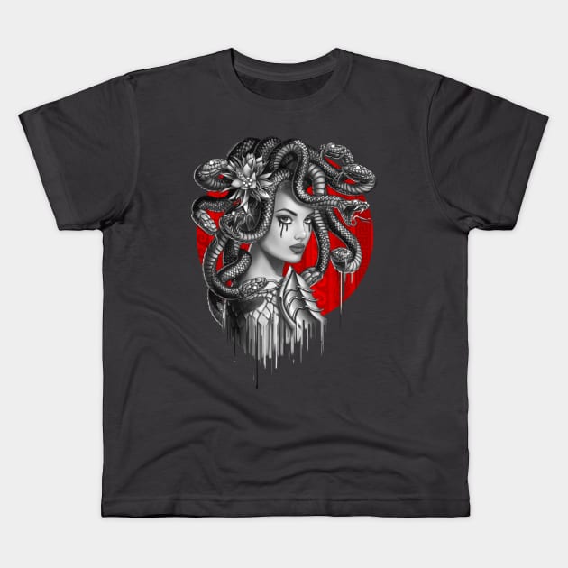 Medusa Red Dot Kids T-Shirt by bomazu